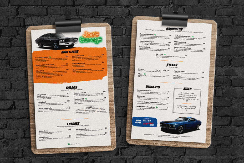 Restaurant food and drink menu