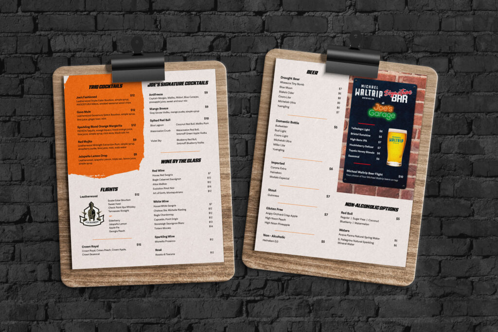 Restaurant food and drink menu