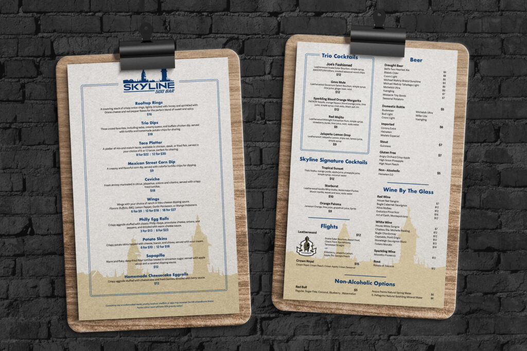 Restaurant food and drink menu