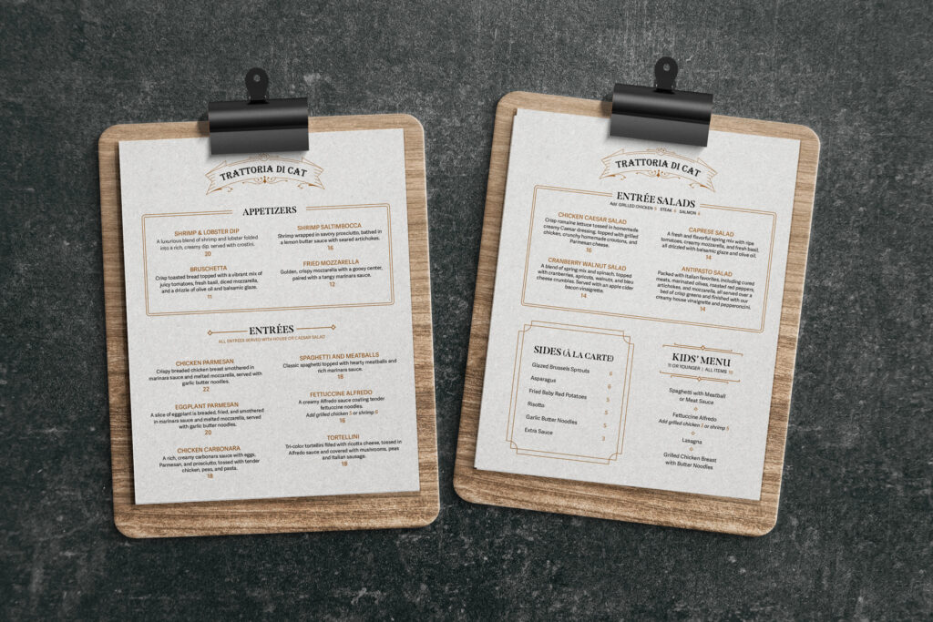 Restaurant food and drink menu