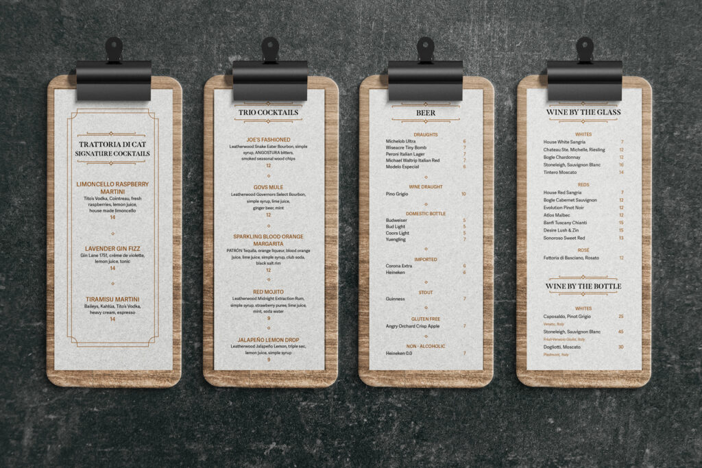 Restaurant food and drink menu